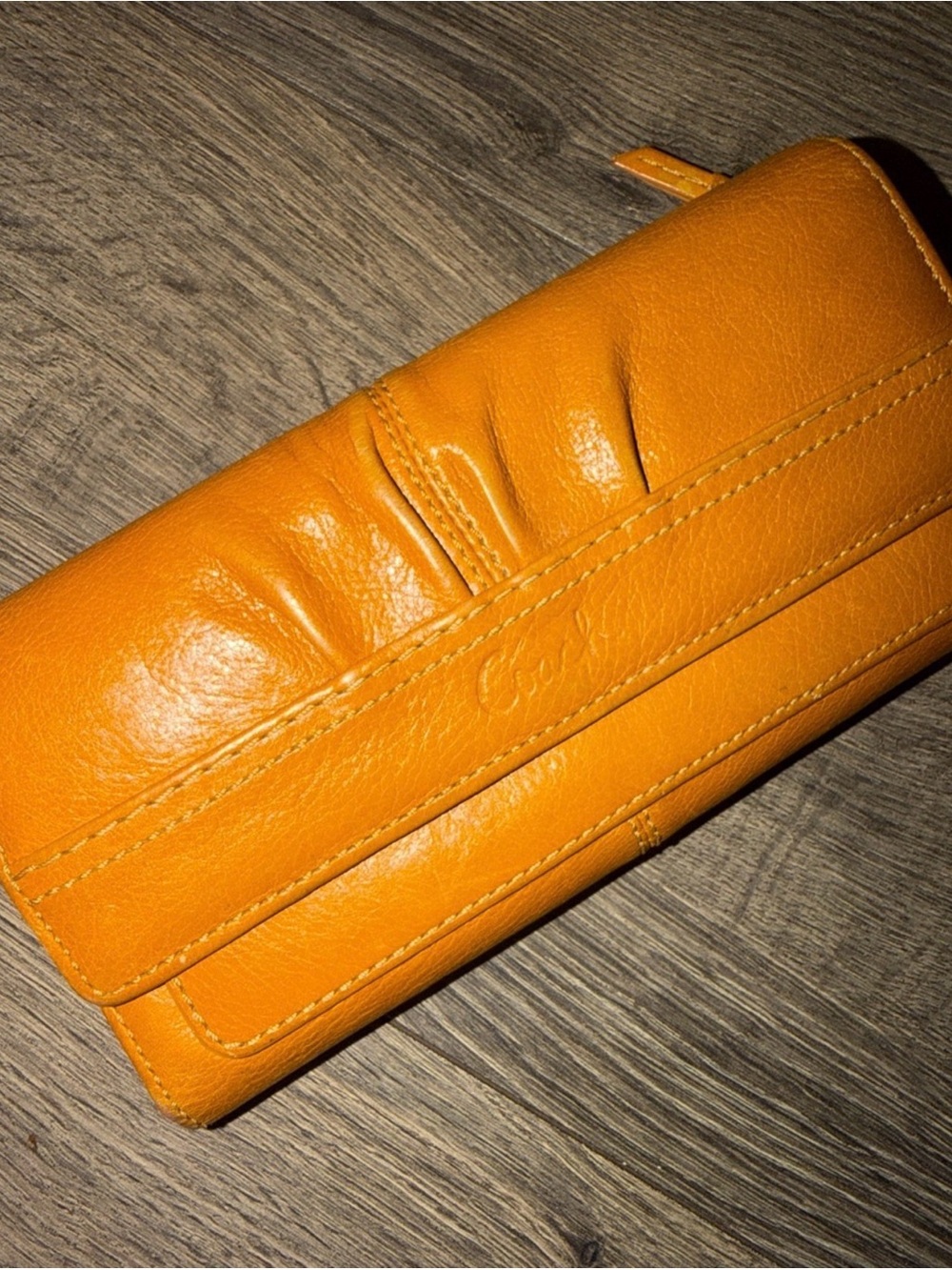 Coach SoHo Orange Pleated Leather Snap Wallet Clutch Multiple Pockets Zip